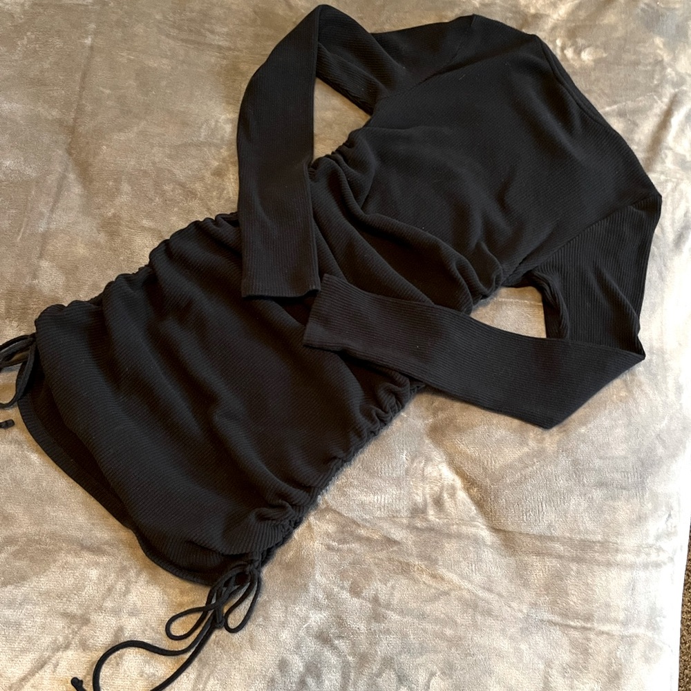 Drawstring Ruched side solid form fitted dress